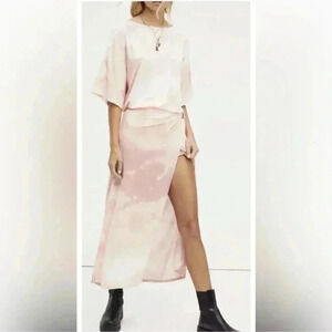 Free People Alyssa Wrap Dress Dye Maxi Dress Pink White D Ring Adjustabl…